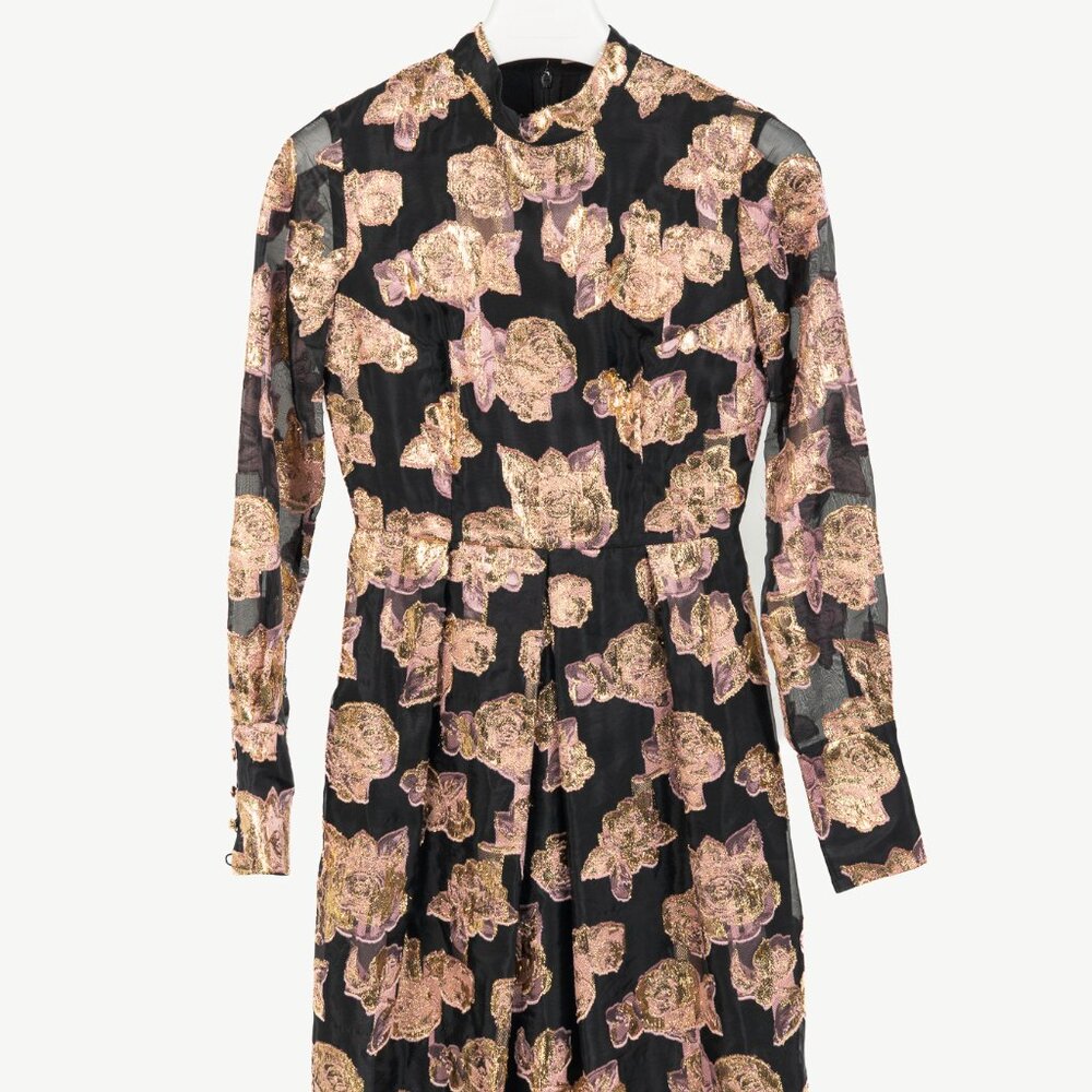 Erdem Effie Black Metallic Floral-Jacquard Organza Dress